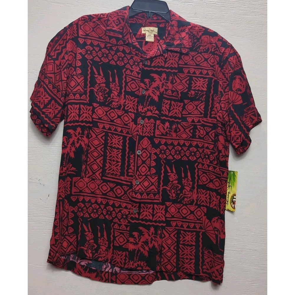 NWT  Panama‎ Jack Mens Red Hawaiian Camp Shirt Floral Hula Girls Medium
